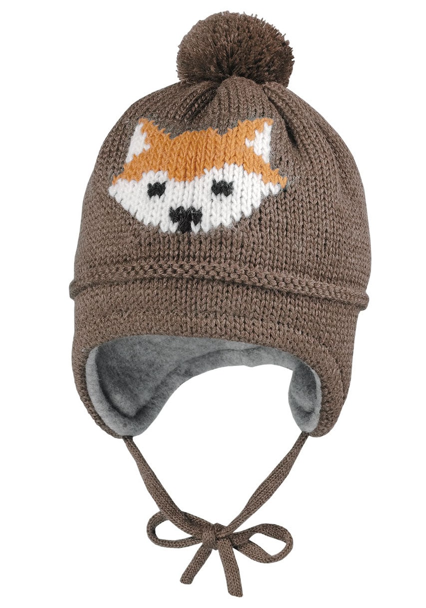 Strickmütze MAXIMO, Baby, Gr. 51, grau, Wollmischung, Mützen, mit Fuchsmotiv mit Pompon und Bindeband Image