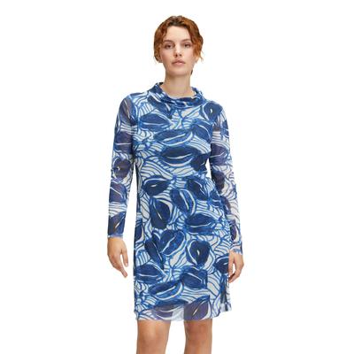 Druckkleid CARTOON "Cartoon Casual-Kleid mit Stehkragen", Damen, Gr. 36, Normalgrößen, blau (blau, weiß), Obermaterial: 95% Polyester, 5% Elasthan. Futter: 95% Viskose, 5% Elasthan., feminin, lässig geschnitten kurz, Rundhals, Langarm, Kleider, Muster Image