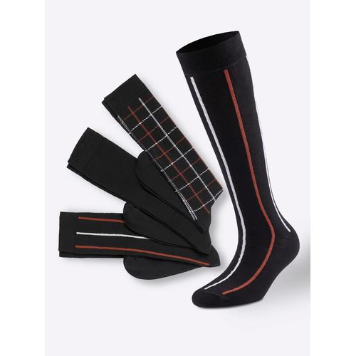 Socken WÄSCHEPUR Gr. 2/43, schwarz (schwarz, gestreift, schwarz, kariert, schwarz) Herren Socken