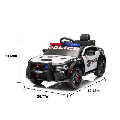 Electric Dodge Charger Ride-On Police Car for Kids, 12V Battery, Parent Control, MP3, Bluetooth, 3-Speed Adjustable