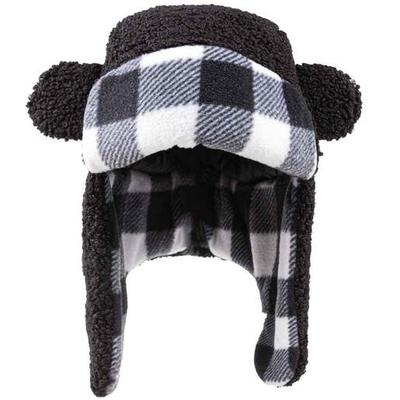 Igloos Youth Teddy Fleece Flap Trapper Hat - Black Plaid One Size Fits Most