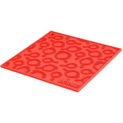 Lodge Cast Iron 7 -Inch Square Red Silicone Trivet With Skillet Pattern - Red