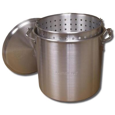 King Kooker 80 Quart Aluminum Boiling Pot with Stream Rim. Lid & Basket - Silver 80 qts