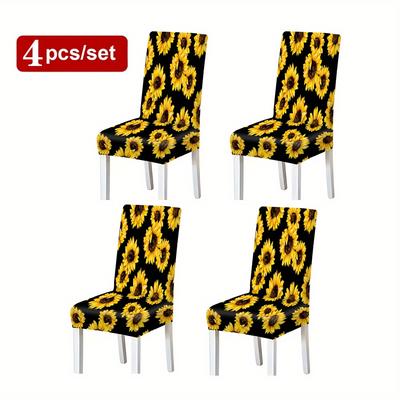 TEMU 2/4/6pcs Sunflower Print Chair Slipcovers, Removable Washable Chair Protector, Suitable For Dining Room, Kitchen, Wedding Party Home Decoration