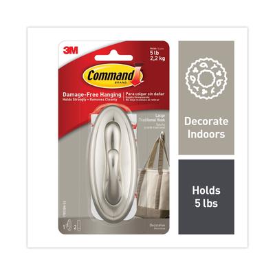 Command Decorative Hooks, Traditional, Large, 1 Hook and 2 Strips/Pack (MMM17053BN)