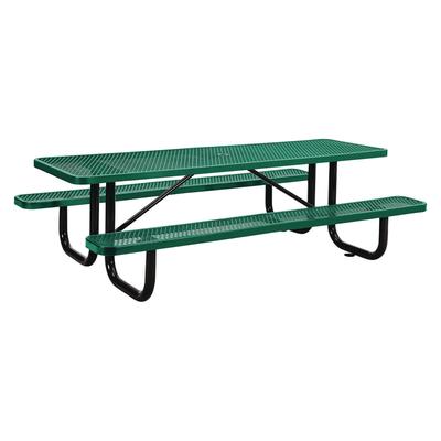 Global Industrial Expanded Steel Picnic Table, Rectangular, 96 x 62 x 29.5, Green Top, Green Base/Legs (GBE277153GN)