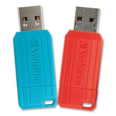 Verbatim PinStripe USB 2.0 Flash Drive, 64 GB, 2 Assorted Colors (VER70059)