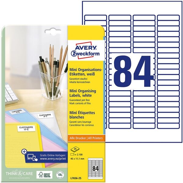 Avery Zweckform 2100er-Pack Mini-Etiketten »L7656-25« 46 x 11 mm weiß