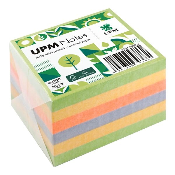 UPM 6x 100 Blatt Haftnotizen »5854-76PG-6« - Spring Farbmix 7,5 x 7,5 cm gelb Image