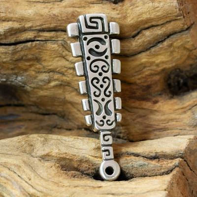 'Men's Taxco Silver Aztec Macuahuitl Club-Themed Pendant'