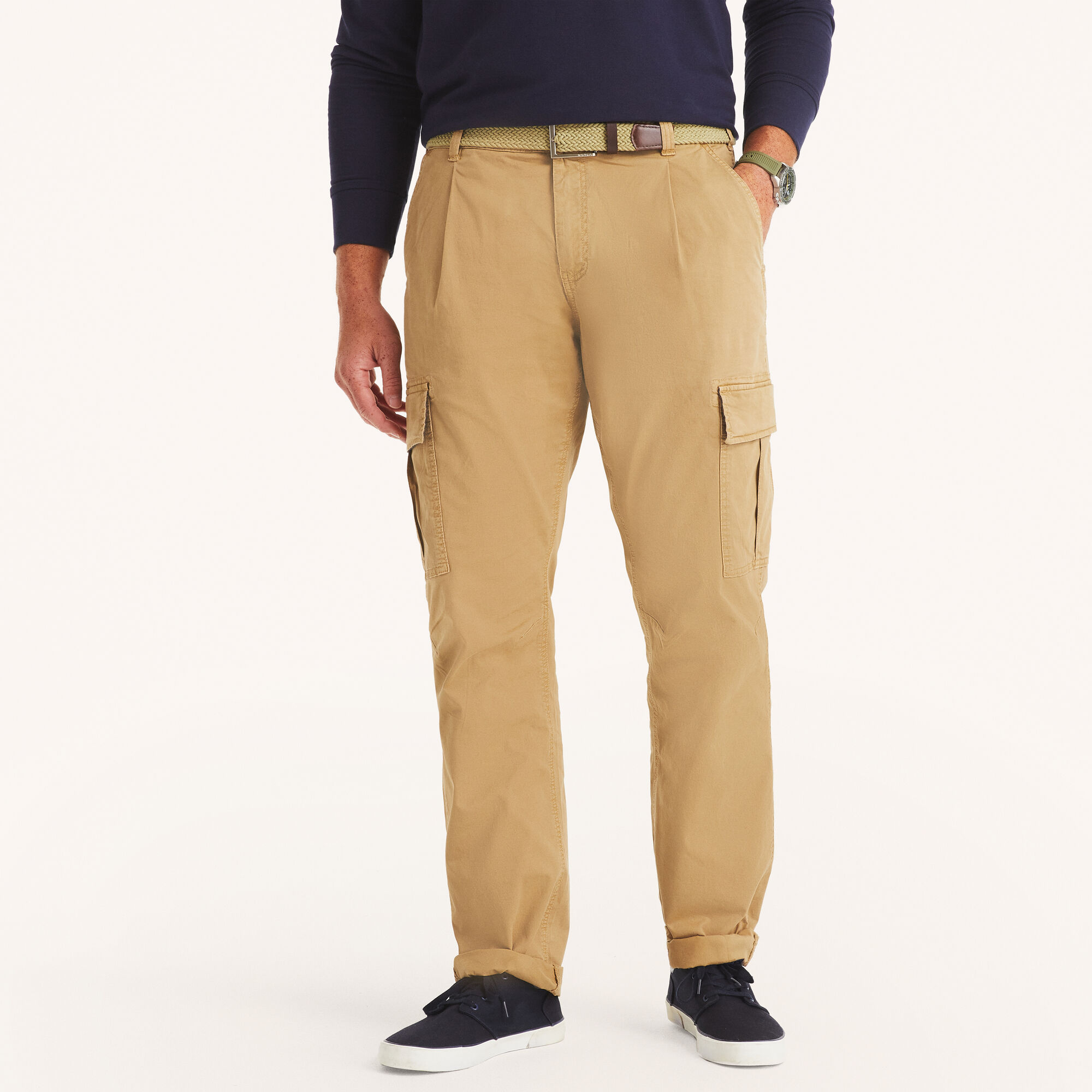 Nautica Men's Big & Tall Pleated Cargo Pant 210 (Dark Brown), 46x32