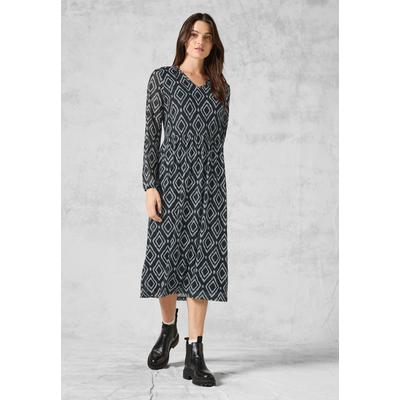 Midikleid CECIL, Damen, Gr. XXL (46), US-Größen, grau (deep charcoal grau), Stoff, 95% Polyester, 5% Elasthan, bedruckt, casual, gerade wadenlang, V-Ausschnitt, Langarm Bündchen, Kleider, soft und trageangenehm Image