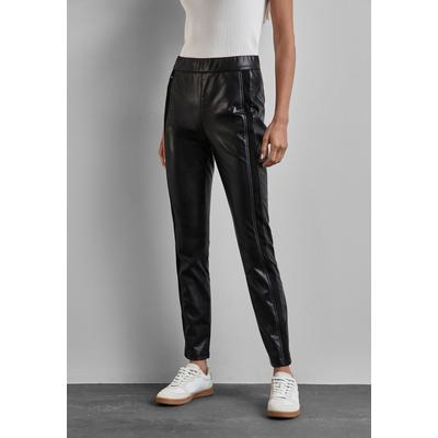 Lederimitathose STREET ONE, Damen, Gr. 42, Länge 28, schwarz, Stoff, 94% Polyester, 6% Elasthan, unifarben, casual, slim fit lang, Hosen, in Fake-Leder-Optik Image