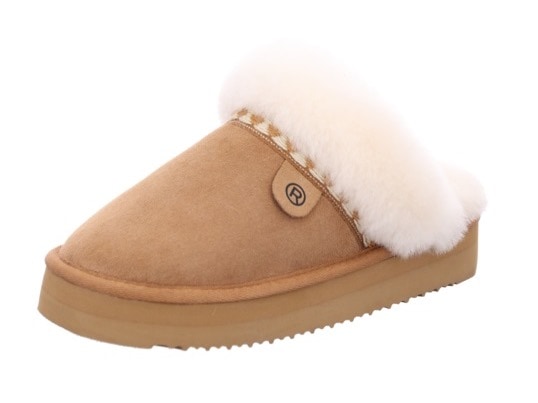 Pantoffel ROHDE "GENOVA", Damen, Gr. 37, braun (hellbraun, sanftes weiß), Veloursleder, Schuhe, Hausschuh, Schlappen, Clog, Plateausohle, zum Schlupfen