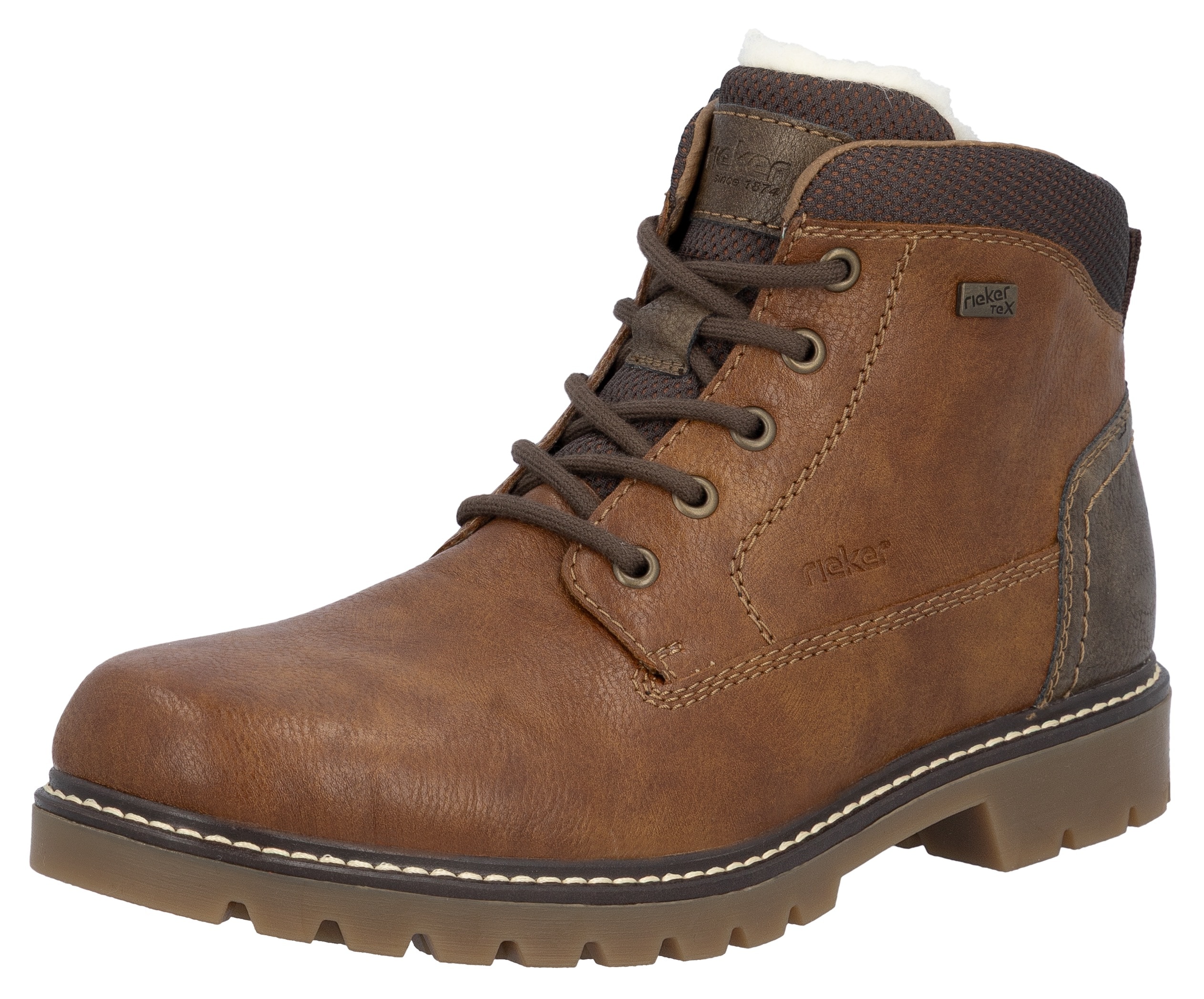 Winterstiefelette RIEKER, Herren, Gr. 43, braun, Lederimitat, Textil, Schuhe, Workerboots, Schnürboots, Trekkingstiefel mit riekerTEX-Membran, Topseller