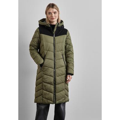Steppjacke STREET ONE, Damen, Gr. 40, grün (winter moss grün), Stoff, 100% Polyester, unifarben, casual, normal knielang, ohne Ausschnitt, Langarm Bündchen, Jacken, mit Kapuze Image