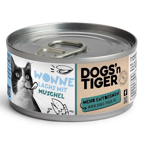 Sparpaket: 24x 70g Dogs'n Tiger Cat Filet Lachs mit Muschel Katzenfutter nass