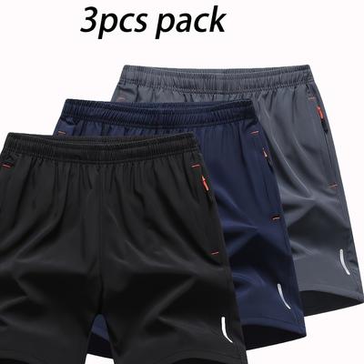 TEMU 3pcs Men's Reflective Decor Sports Shorts, Waist Trendy Fitness Shorts For Summer Training Image