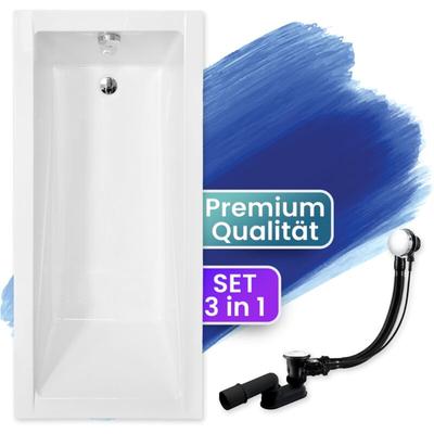 Badewanne Rechteck 160x70, Ablaufgarnitur & Füßen gratis - Komplettset 3in1 Original Acryl Wanne