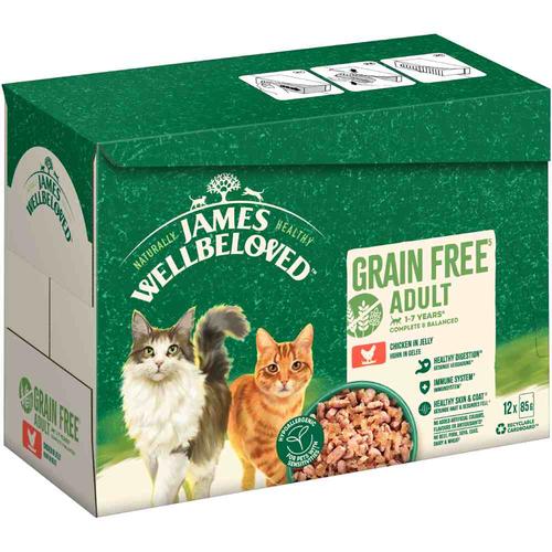 Sparpaket: 48x85g James Wellbeloved Adult Cat Grain Free Huhn Katzenfutter nass