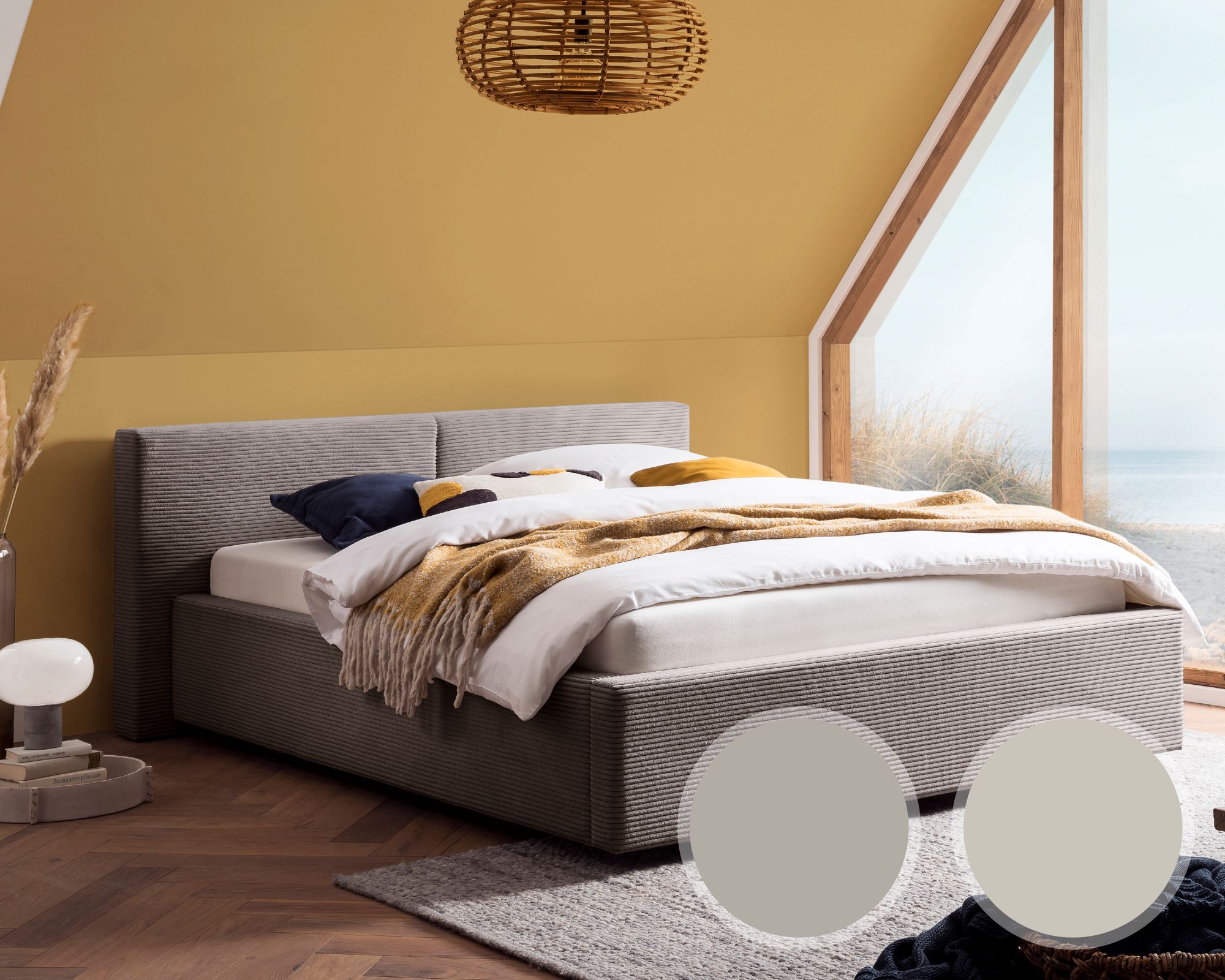 meise.möbel »Cube« Polsterbett Cord mit Bettkasten 140x200 cm / taupe / ohne Bettkasten / ohne Matratze