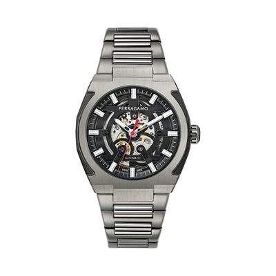 Ferragamo Supreme Skeleton Automatic Watch, 43mm - Black/Gray
