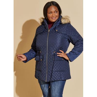 Plus Size Faux Fur Trimmed Quilted Coat