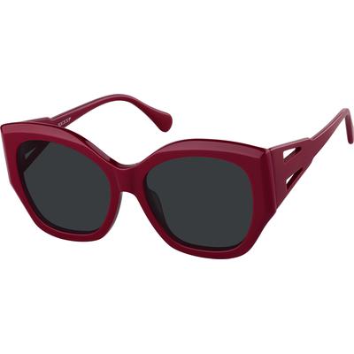 Zenni Women's Cat-Eye Sunglasses Red Plastic Full Rim Frame