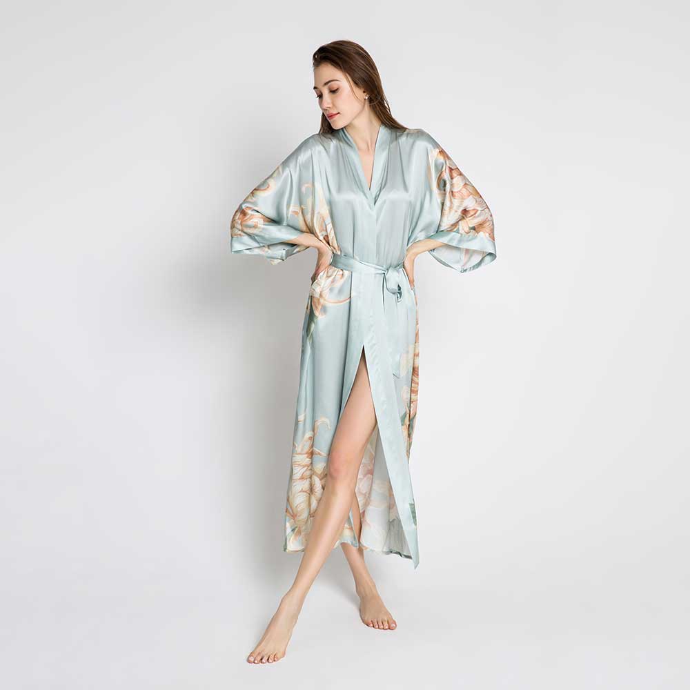 KIM+ONO Kimono Robe | Silk Kiku Long Kimono Robe | Silk | Misty Jade | Long