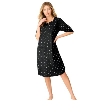 Plus Size Women's Short French Terry Zip-Front Robe by Dreams & Co. in Black Dot (Size 4X)