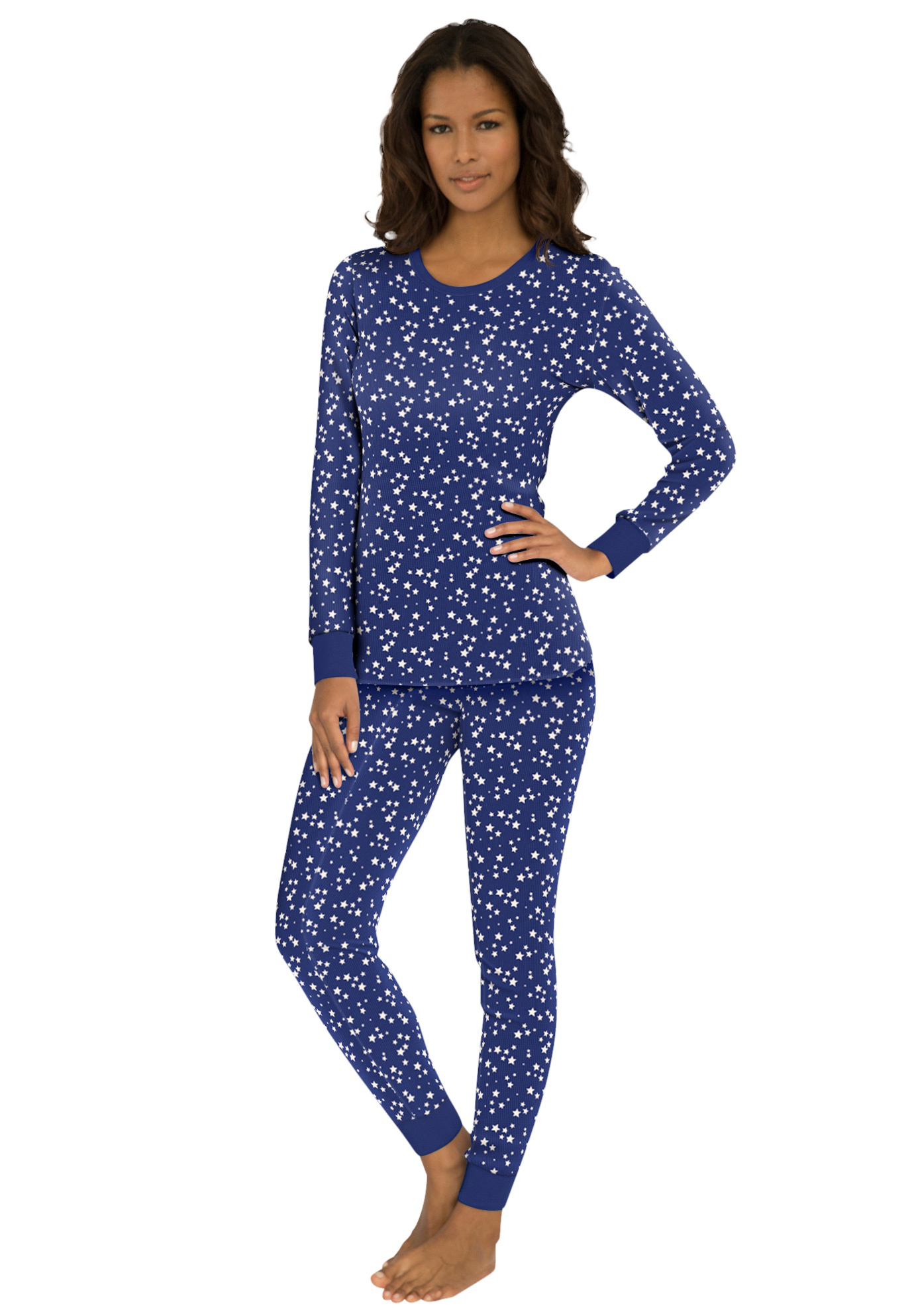 Plus Size Women's Thermal Crewneck Long-Sleeve Top by Comfort Choice in Evening Blue Stars (Size 2X) Long Underwear Top
