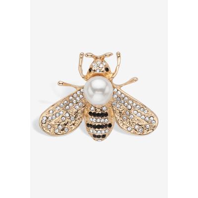 Women's Goldtone Bee Pin Round Simulated Pearl And Round Crystals Jewelry by PalmBeach Jewelry in Pearl