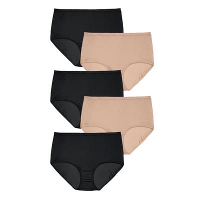 Plus Size Women's Full Coverage Nylon Brief 5-Pack by Comfort Choice in Nude Black Pack (Size 10) Underwear