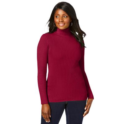 Plus Size Women's Ribbed Cotton Turtleneck Sweater by Jessica London in Rich Burgundy (Size 26/28) Sweater 100% Cotton