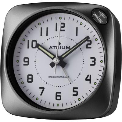 Funkwecker ATRIUM, schwarz, Wecker, Quarzwecker, schleichende Sekunde, Schlafzimmer, Snooze