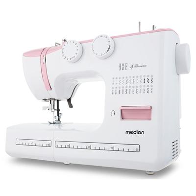 MEDION Freiarm-Nähmaschine "SM60 (MD 10689), 60 Stichmuster, Rückwärtstaste, 60 Watt Motorleistung", rosa, B:42cm H:30cm T:17cm, Nähmaschinen, automatischer Einfädler, einstellbare Stichlänge und -breite, Nähloch Image