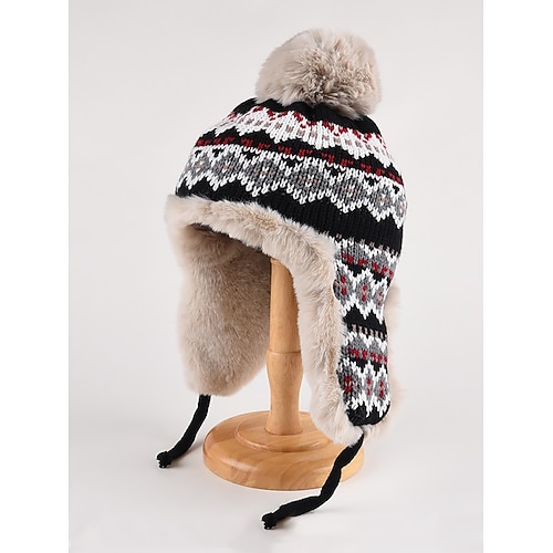 Winterliche Strick-Trappermütze mit Bommel und Kunstfellfutter – warme Beanie mit Ohrenklappen für Damen Image