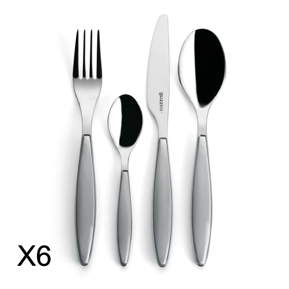 Ménagère 24 pièces en acier inoxydable et acrylique gris clair