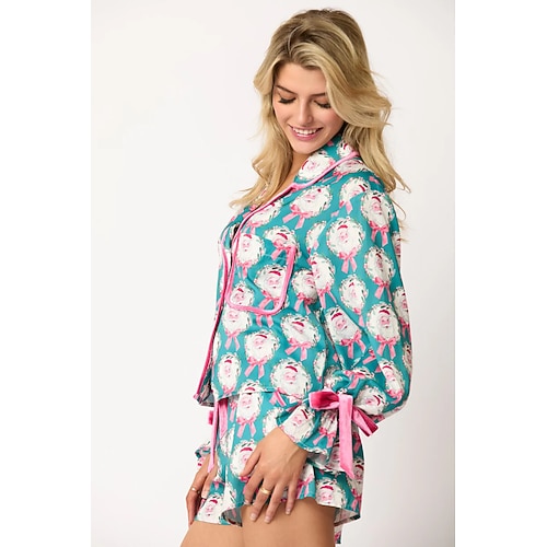 Santa Claus Nachtwäsche Pyjama Satin Pyjama Cosplay Kostüm Erwachsene Silvester Party Top Hose Valentinstag Geschenk für sie Image