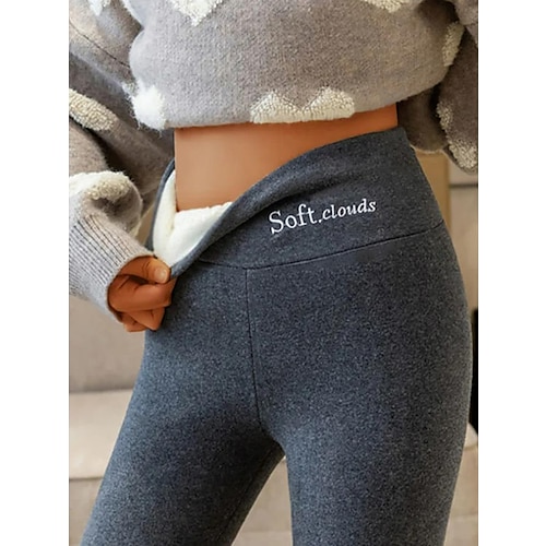 Damen Normal Leggings mit Fleecefutter Fleecehose Strumpfhosen Leggings Lässig Lounge Knöchellang Hohe Taille Einfarbig Po-Lifting Komfort Bauchkontrolle Dehnbar Täglich Wochenende hellgrau Image