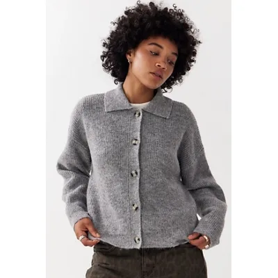 BDG Collared Cardigan - Grey XS at Urban Outfitters
