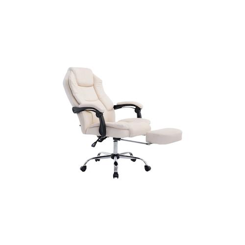 DELUKE® Bürostuhl MEDHA - 114x67x64, Creme | Kunstleder | Metall in Chromoptik Gestell | ergonomische Bürostühle Homeoffice Stuhl mit Rollen