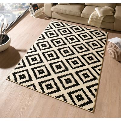 Teppich HANSE HOME "Raute" Gr. 11, schwarz (schwarz, natur), B:80cm H:9mm L:200cm, Kunstfaser, Teppiche, Läufer, Kurzflor, Skandi, Raute, Wohnzimmer, Schlafzimmer, Flur Image