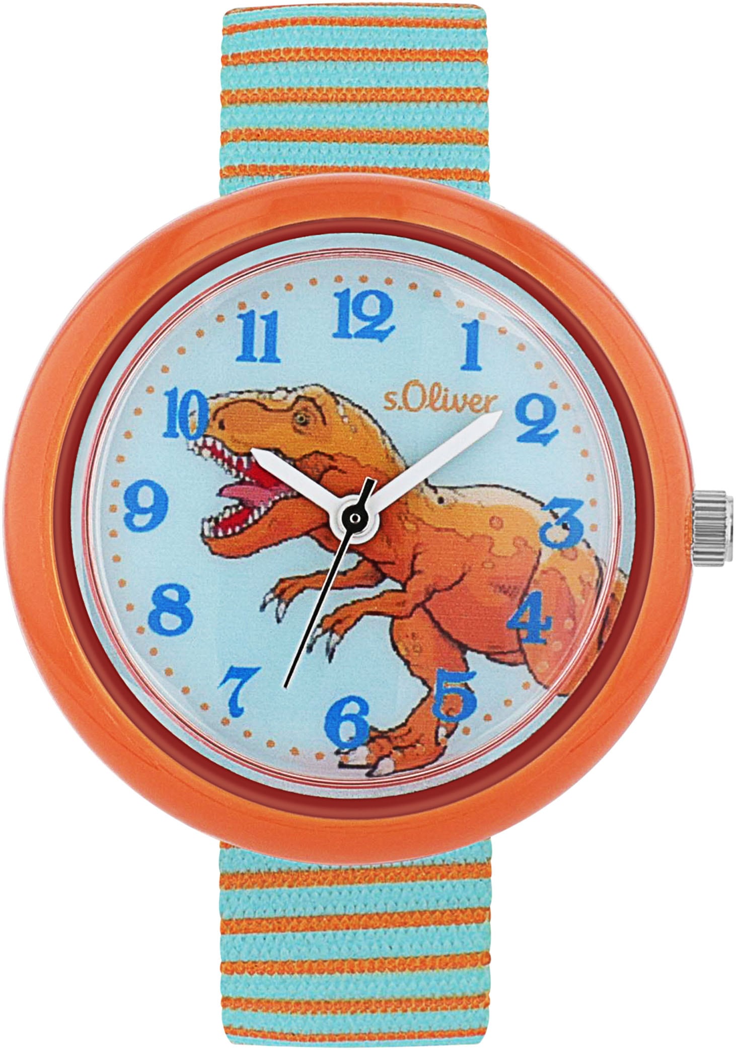 Quarzuhr S.OLIVER, orange (orange, türkisfarben), Armbanduhren, Kinder, Quarzuhr, Armbanduhr, Kinderuhr, Jungenuhr, Dinosaurier, Geschenkidee