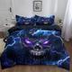 Quixora Midnight Blue Duvet Cover Set Double Bed 3pcs Fantasy Lightning Skull And Dragon Bedding Set with Zipper Closure Corner Ties - Soft Durable Easy Care, Reversible quilt cover With Pillow Case