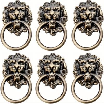 TEMU 6pcs Vintage Ring Pulls - Antique Bronze Metal Drawer Knobs For Dressers, Wardrobes & Jewelry Boxes With Installation Hardware Included Image