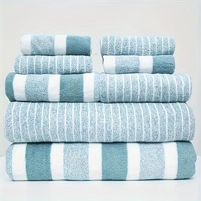 TEMU 8pcs Striped Towels Set, Quick Dry Absorbent Bathroom Towels, 2 Bath Towels 2 Hand Towels 4 Washcloth, Towels For Home Bathroom Hotel And Spa Salon, Bathroom Supplies, Bathroom Accessories