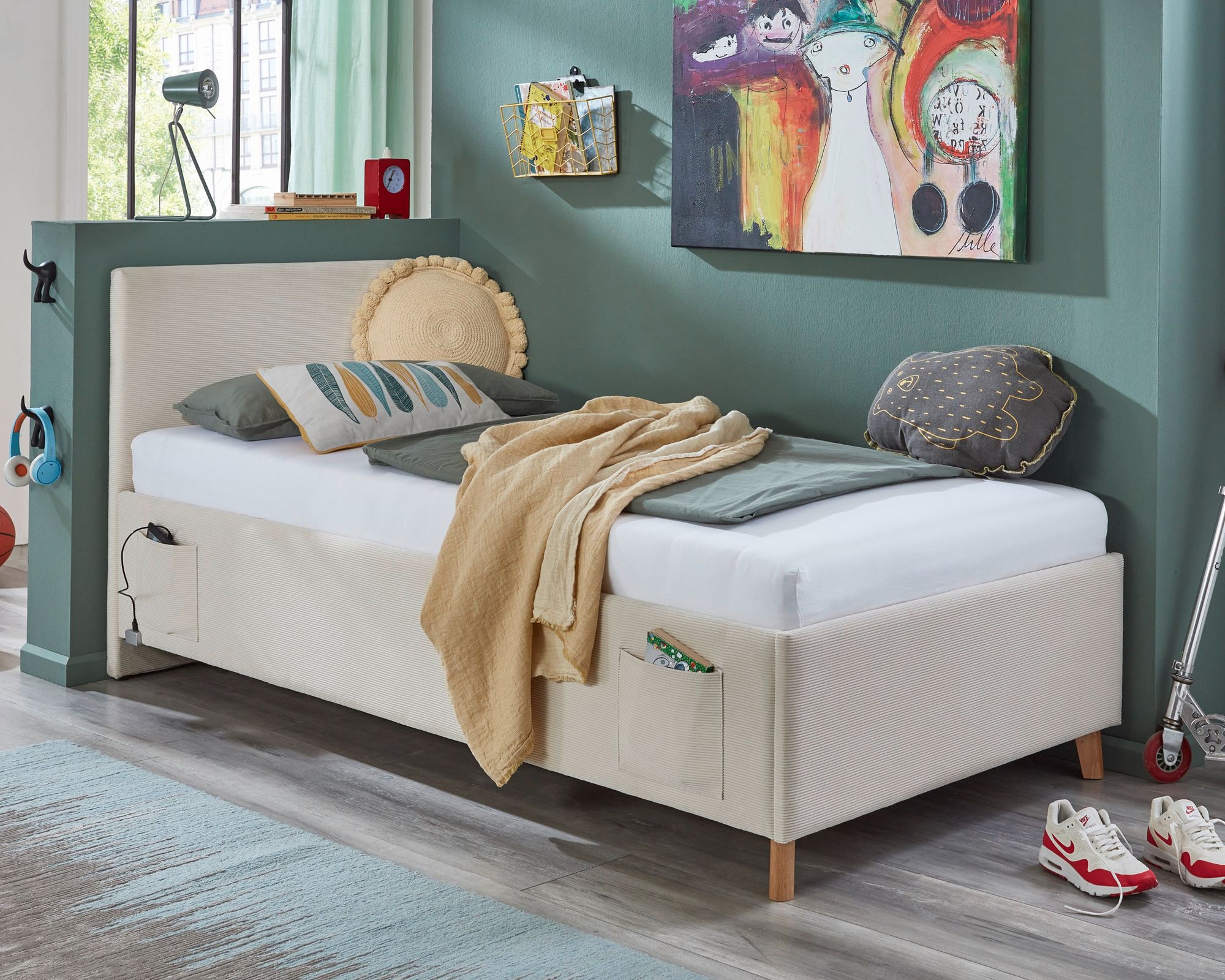 meise.möbel »Cool I« Jugendbett Cord 90x200 cm / ocean / ohne Rückenteil / ohne Bettkasten / mit Matratze / Härtegrad H2/H3