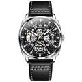 Montre automatique olevs 6685 pour hommes squelette doré en acier inoxydable bracelet en cuir étanche montres-bracelets mécaniques pour hommes de sport