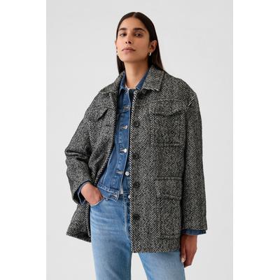 Gap Womens Black Herringbone Belted Utility Jacket - Black